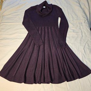 Calvin Klein Deep Plum Cowl  Turtleneck Heavy Knit Dress Small